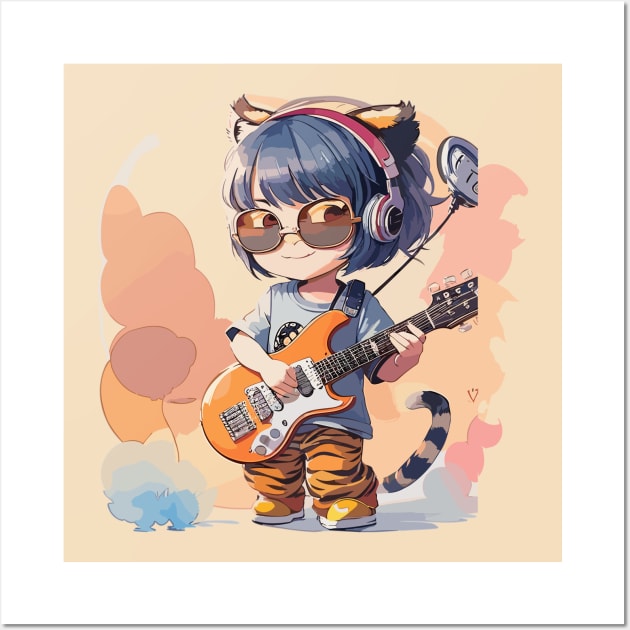 A little girl plays the guitar Wall Art by CatCoconut-Art